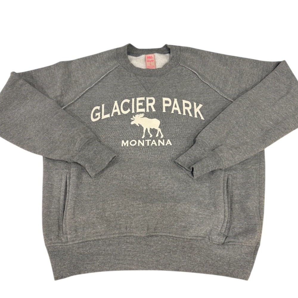 Glacier Park Montana Logo Moose Crew Neck Sweatshirt Barrel Pocket Sz L